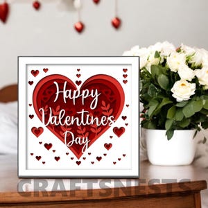 Archivo de corte láser SVG de caja de sombra de feliz día de San Valentín Diseño de corte de papel 3D en capas para decoración del día de San Valentín de Cricut Feliz día de San Valentín cortado con láser