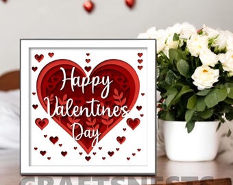 Happy Valentine's Shadow Box SVG Laser Cut File Layered 3D Papercut Design for Cricut Valentine's Day Décor Happy Valentine day laser cut