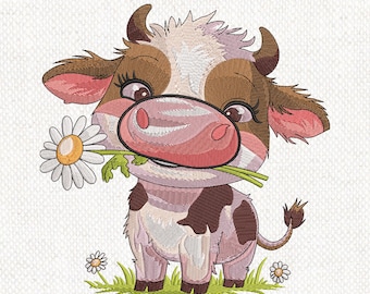 Baby Highland Cow Embroidery Design, Farm Animal Machine Embroidery Design, Cute Cow Embroidery design, Embroidery pattern, instant download