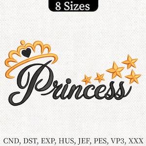 Princess embroidery design, Machine Embroidery Design, Princess Crown Embroidery pattern, Royal Script Text with Stars, Instant download