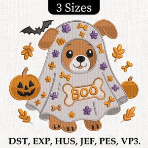 Halloween Dog Embroidery Design, Dog Ghost Embroidery Design, Halloween Dachshund Embroidery Design, Halloween Ghost Machine Embroidery file