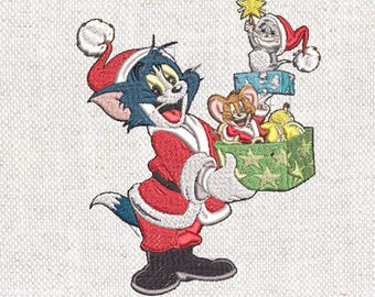 Christmas Santa Embroidery Design Tom and Jerry Inspired Embroidery Holiday Embroidery Pattern Christmas Embroidery 3 Sizes Instant Download