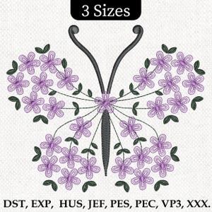 Floral Butterfly Embroidery Design, Machine Embroidery File, Floral embroidery pattern, Nature-Inspired Embroidery Design, Instant Download