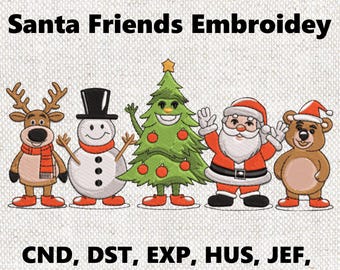 Papai Noel Amigos Natal Bordado Design 5 Tamanhos Festivo Rena, Boneco de Neve, Árvore Papai Noel Urso de Pelúcia Padrões de Bordado de Máquina de Feriado