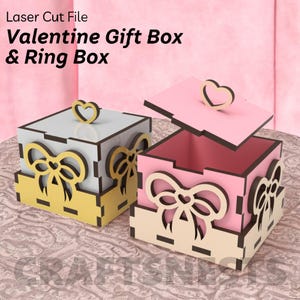 Valentine Gift Box & Ring Box Laser Cut File - Heart Shaped DIY Gift Box SVG Gift Box Laser Cut File With Ribbon Laser Cut Wedding Ring Case