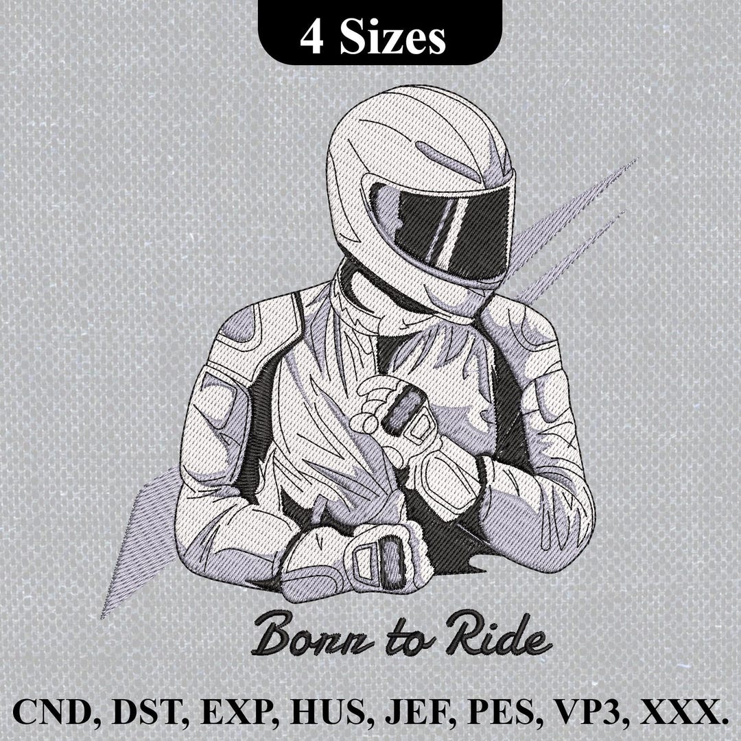 Design For Rider Born to Ride Embroidery Design, Motorbike Rider With Helmet & Jacket ...
