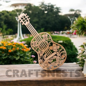 Bloemen gitaar lasergesneden bestand gitaar muur kunst ontwerp voor Cricut & Glowforge lasersnijden ontwerp bloemen gitaar Svg digitale downloadbestanden