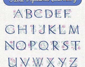 Disegno per ricamo con alfabeto floreale, ricamo con caratteri floreali dalla A alla Z, disegni per ricamo a macchina con alfabeto floreale dalla A alla Z, download immediato