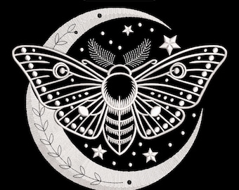 Mystical Moth and Moon Embroidery Design, Celestial Boho Machine Embroidery File, Mystical Embroidery, Magic Embroidery, Instant download