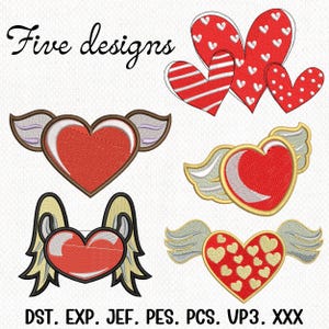Valentine Heart Embroidery Design Bundle, Flying heart machine embroidery file, Heart Pattern, Valentine&#39;s Day Embroidery, Instant Download