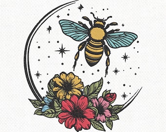 Bee Embroidery design, Machine Embroidery Design, Floral Honey Bee Machine Embroidery, Nature Inspired Embroidery Pattern, Instant Download