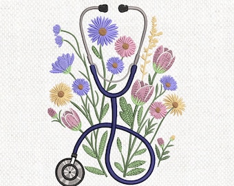 Floral Stethoscope Embroidery Design, Nurse Embroidery Design, Stethoscope Machine Embroidery File, Nurse & Doctor Gift, Instant Download