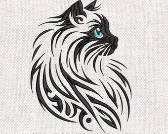 Stylish Cat Embroidery Design Cute cat machine embroidery file cute kitten embroidery design digital embroidery 5 Sizes instant download