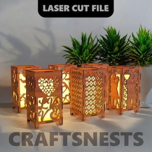 Laser cut wooden table lamp svg 6 bundle laser cut svg file Glowforge wooden candle holder bundle svg lamp modern lantern instant download
