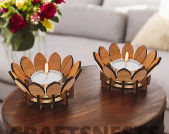 花のレーザーカットキャンドルホルダー レーザーカット SVG ファイル バレンタインデーのホームデコレーション ティーライトキャンドルホルダー Glowforge 木製レーザーカットファイル