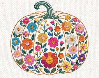 Floral Pumpkin Embroidery Design, Colorful Autumn Flowers Pattern Machine Embroidery, Fall Autumn Thanksgiving Embroidery, Halloween Gift