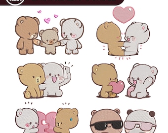 Cute bear embroidery design valentine day embroidery design Valentine Embroidery Bundle Design Valentines couple embroidery instant download