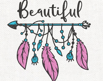 Beautiful Arrow Feather Embroidery Design, Wildflower Meadow Machine Embroidery Design, Boho Flower, Summer Flowers Embroidery Design