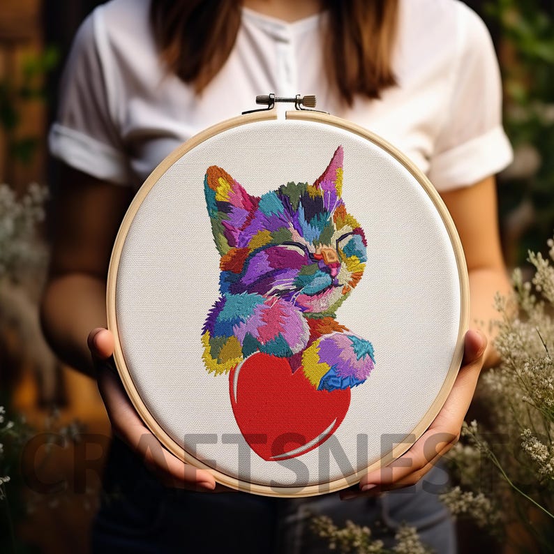 Cat Machine Embroidery Design, Fluffy Rainbow Cat Embroidery Design ...