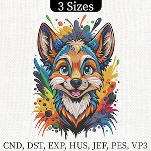 Colorful Fox Embroidery Design, Rainbow Cartoon Fox Machine Embroidery File, Fox Machine Embroidery Pattern cute fox embroidery digital file