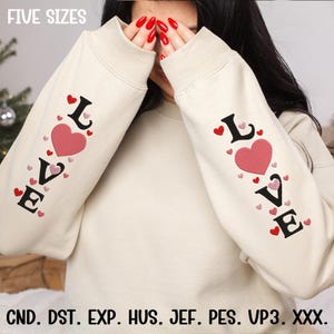 Love Embroidery design, Valentine&#39;s Day Embroidery File, Romantic Heart Sleeve Embroidery Pattern Machine Embroidery File digital Download