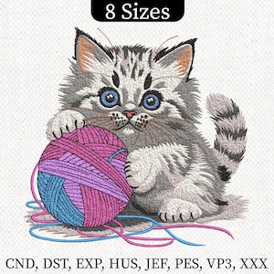 Cat Machine embroidery design, cat lover embroidery file, Animal Embroidery Design, Cute Kitten Embroidery Design, 8 sizes, Instant Download