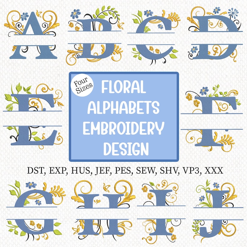Floral Alphabet Embroidery Design, Floral Font Machine Embroidery File ...