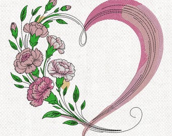 Floral Heart Embroidery Design, Romantic Flower Heart Machine Embroidery Pattern, Valentine Day Embroidery Design, Floral Embroidery design