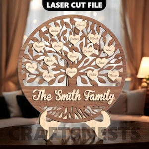 Personalisierte Familie Baum Zeichen SVG Grandkids Baum Zeichen svg lasercut Baum des Lebens SVG Familienname Baum SVG Glowforge svg Dateien Laser-Schnitt-Dateien