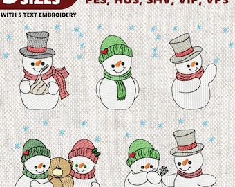 Pacote de design de bordado de boneco de neve de inverno, arquivo de bordado de Natal, padrão de design de bordado de feriado, bordado à máquina, download instantâneo
