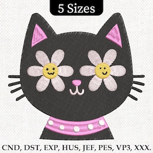 Cute Cat Embroidery Design, Flower Eyes Kitty Embroidery Design, Floral Cat Machine Embroidery Design, Cat Lovers Embroidery File, Cat PES