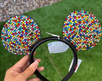 Rainbow Blinged Rhinestone Bedazzled Mouse Ears for Adults