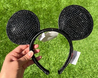Black Blinged Rhinestone Bedazzled Mouse Ears for Adults