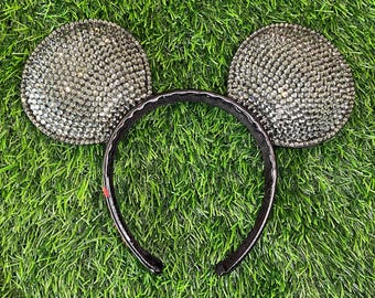 Charcoal Blinged Rhinestone Bedazzled Mouse Ears for Adults