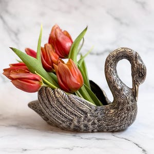 Rare Vintage Silver Plated Swan Cachepot, Hollywood Regency Jardiniere, Wedding Table Decor, Statement Floral Centerpiece