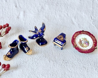 フランス製　ミニチュア ヴィンテージ リモージュ フランス 磁器ミニチュア コバルトブルー