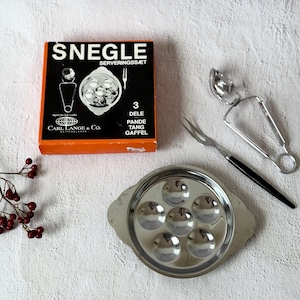 Vintage Escargot Cutlery Set, Snail Escargot Tongs, Escargot Forks And Escargot Plate, Stainless Steel Danish Cutlery In ITS BOX