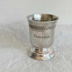 Vintage Tumbler Christofle silver plated Baptism gift for children engraved Corentin Timbale gift for Corentin  gift for child new born gift