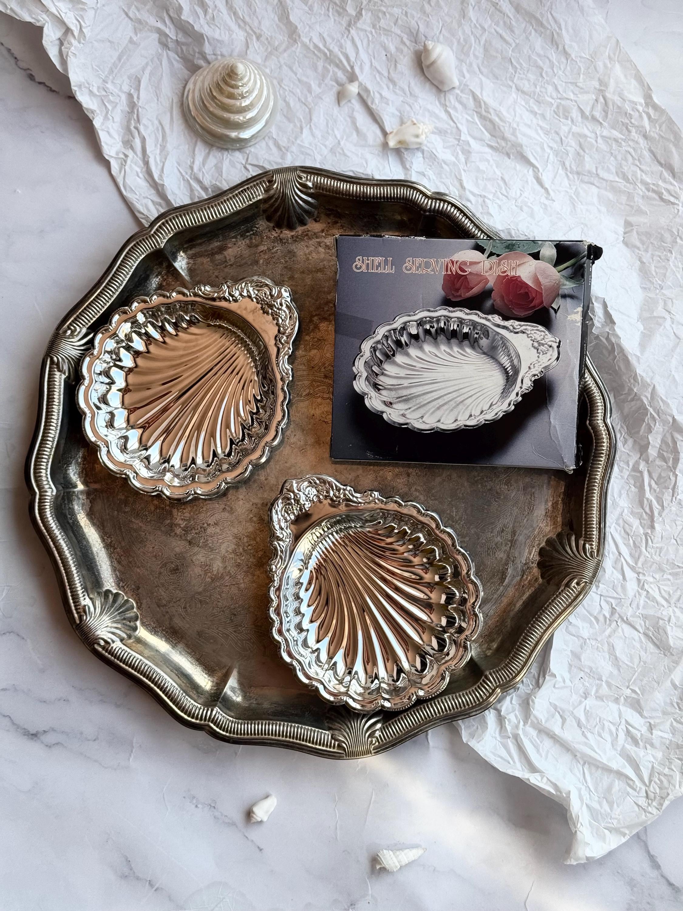 フランス】シェル バターディッシュ ヴィンテージ ガラスプレート付き