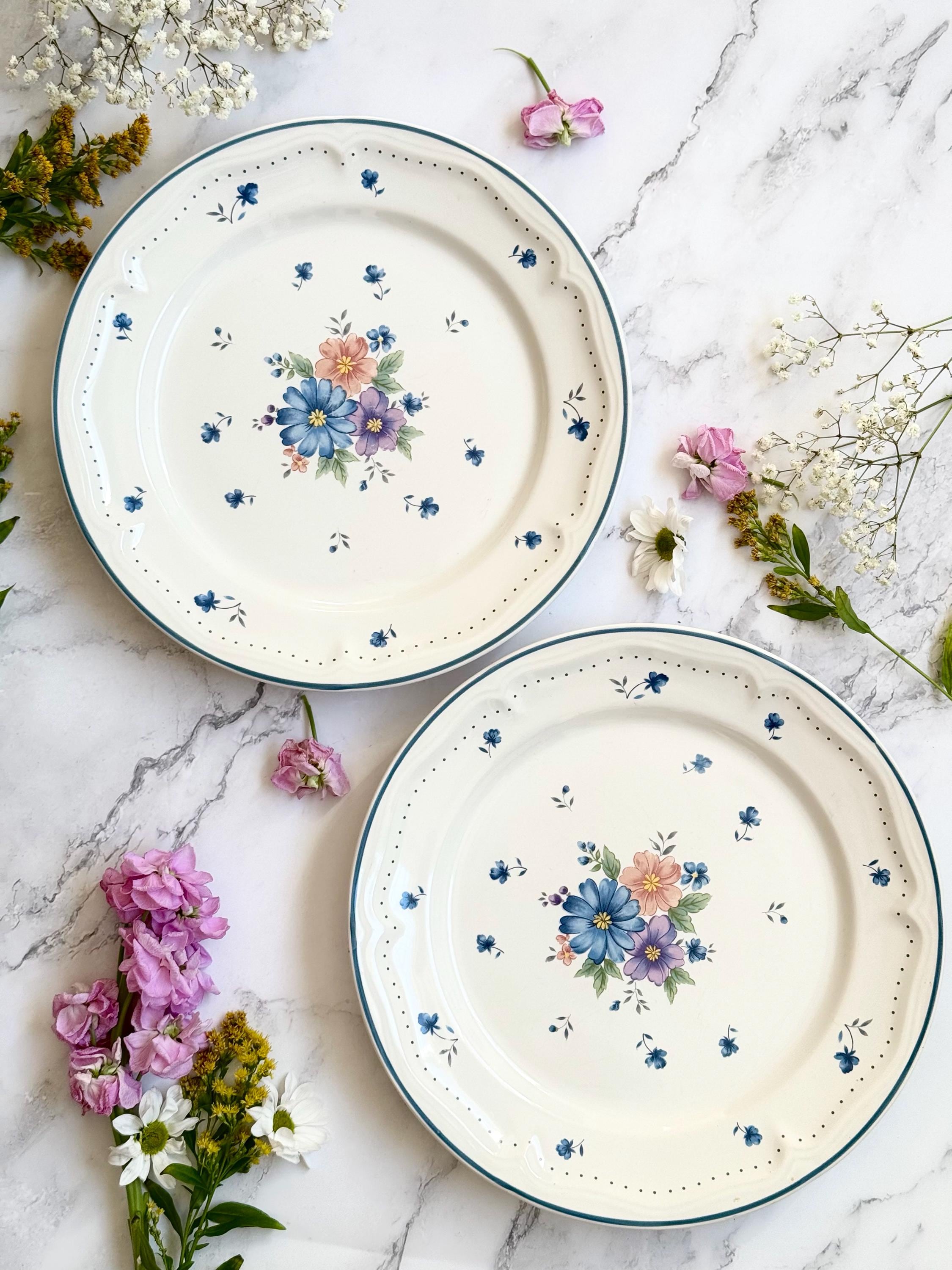 Set of 2 Large Plates Provincial Bouquet, Vintage French Floral