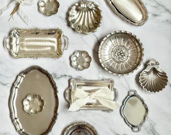 Vintage Silver Plated Trinket Trays & Small Dishes, Assorted Mini Catchall Bowls for Jewelry and Table Decor