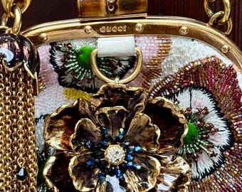 Extremely Rare Vintage Gucci Mini Silk Bag – Beaded Floral