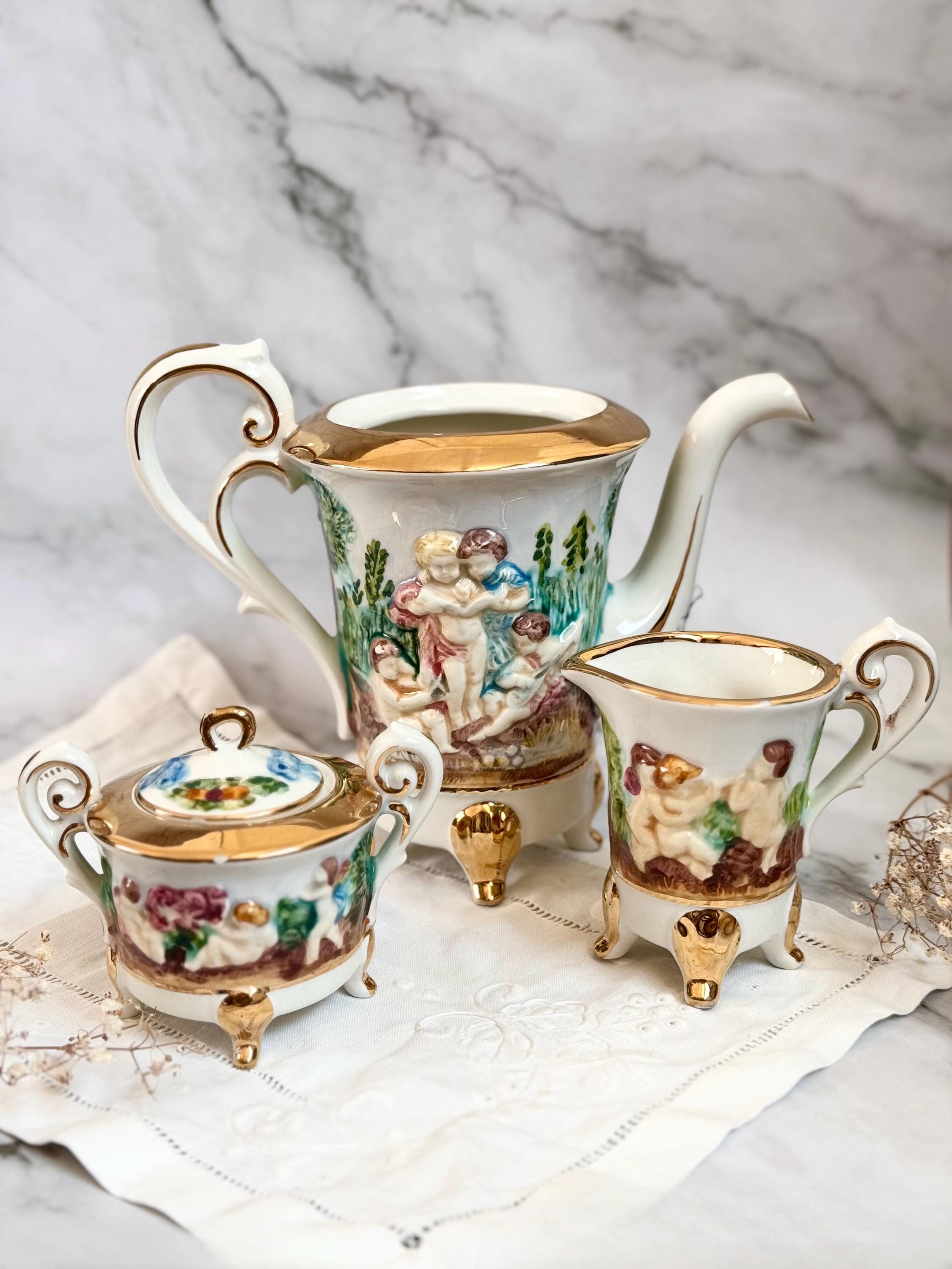 Lote Vintage GV Capodimonte Italy Porcelain Coffee Set With
