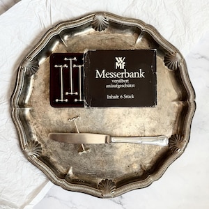 Vintage 1960s WMF Silver Plated Knife Rests Set of 6, Mid-Century Cutlery Holders in Original Box, Elegant Table Decor