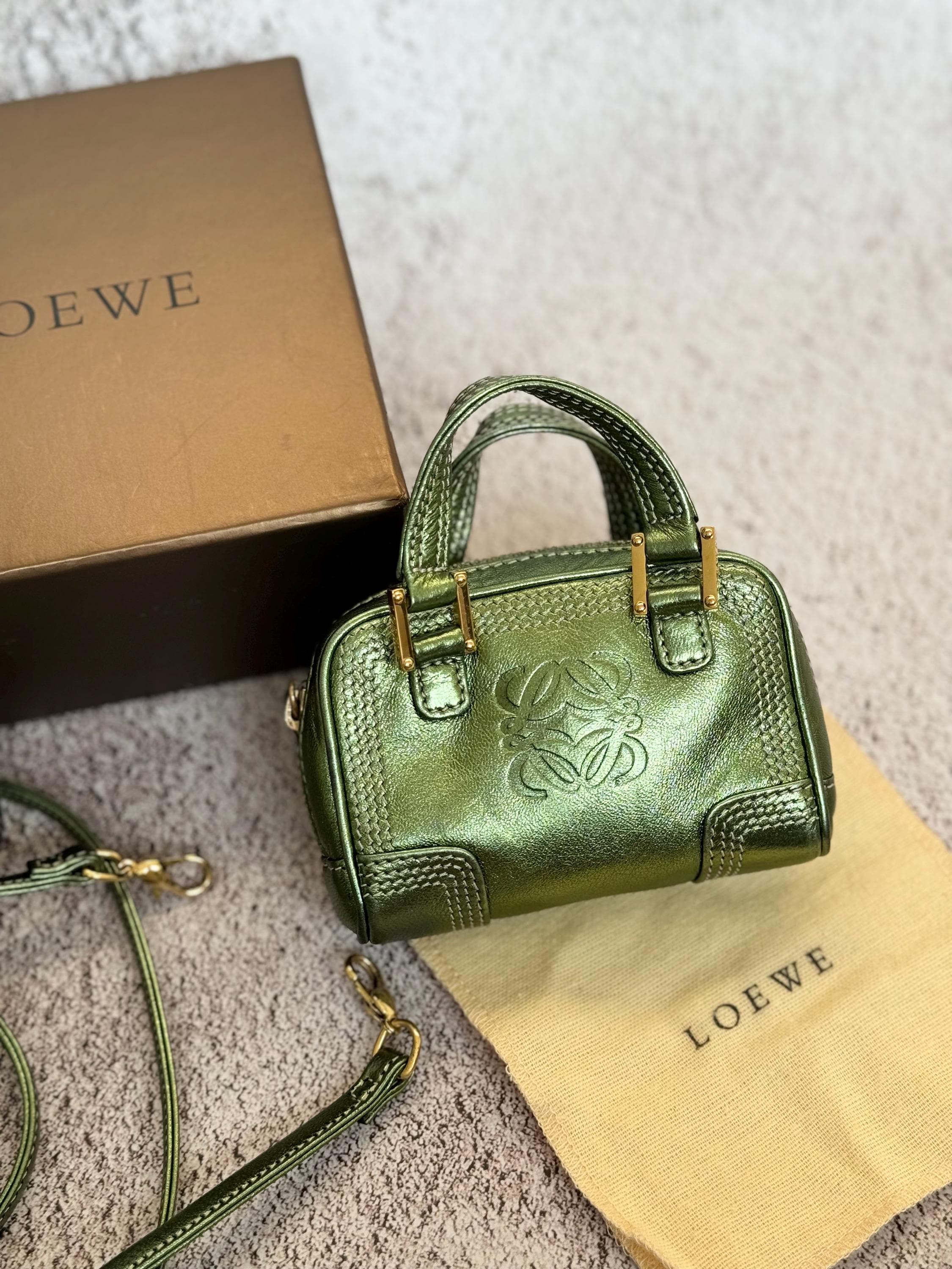 Rare Vintage Loewe Amazona 10 Micro Mini Bag in Metallic Green