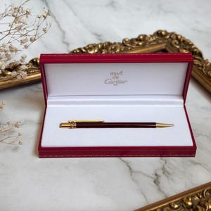 Cartier Must Trinity Ballpoint Pen, Red Lacquered Cartier Classic Pen With Original Cartier Box, Gold & Palladium Finish
