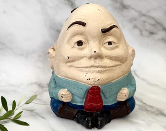 塗装された鋳鉄製のハンプティ・ダンプティ貯金箱 - アンティークの