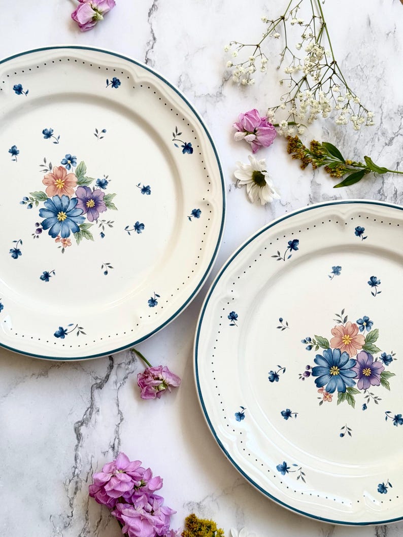 Lot De 6 Assiettes Plates Provincial Bouquet 1987 JMP Marketing - 27 Cm - Porcelaine - Occasion