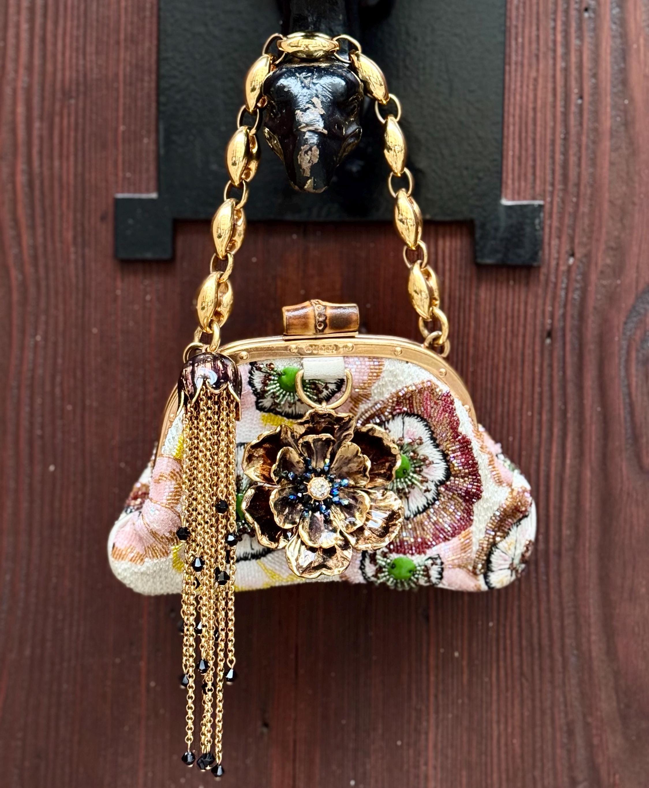 Extremely Rare Vintage Gucci Mini Silk Bag – Beaded Floral