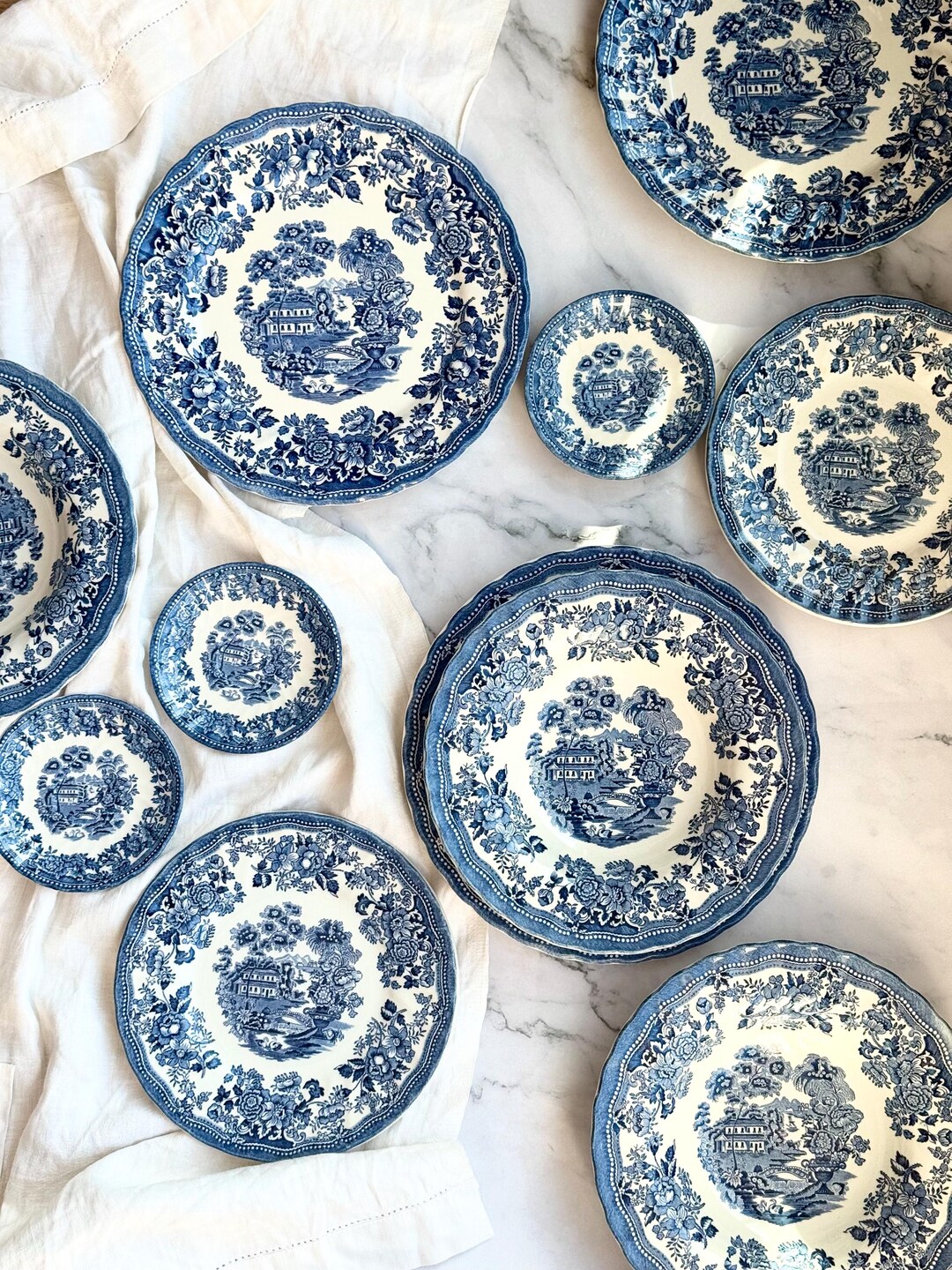 Vintage Myott Tonquin Replacement Plates, Blue White Transferware ...